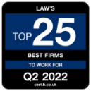 Badge award for Law's Top 25 Best Firms to work for in Q2 2022