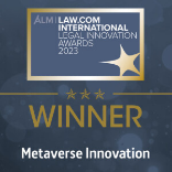Badge award for law.com international winner of the Metaverse Innovation Award 2023